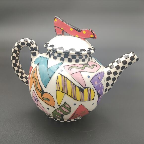 Robin Sterling Hand Painted Teapot Whimsical High Heel Ceramic Pop Art - Picture 6 of 10